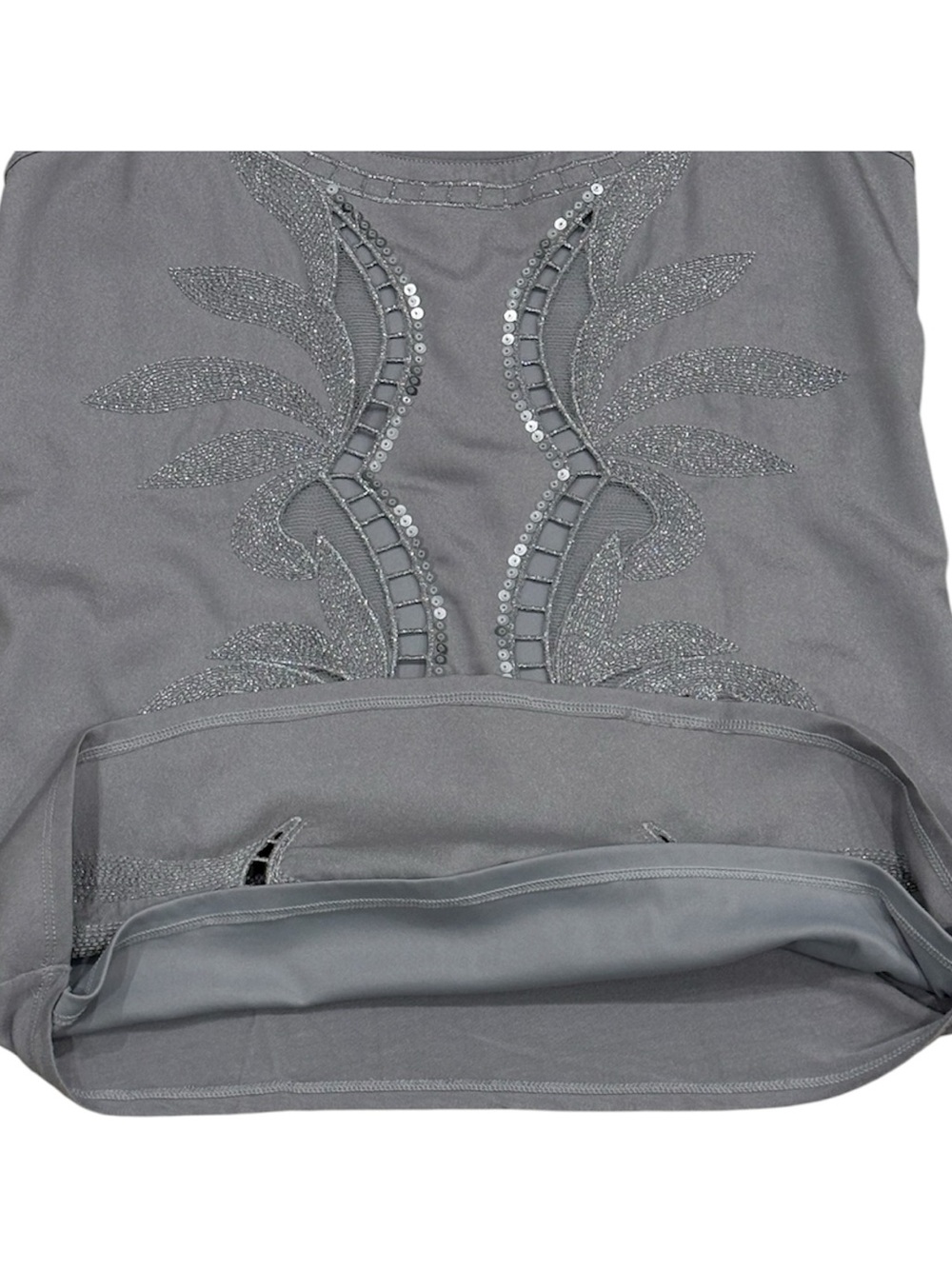 Express Women’s XS Gray Solid Woven Scoop Neck Sleeveless Sequin Beaded Tank - Picture 4 of 7